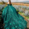 Vestido De princesa brillante verde esmeralda para quinceañeras, Vestido De fiesta, cuentas De flores 3D, Vestido De 16 cumpleaños, 15 De novia