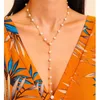 Hänge halsband mode guldplatta långkedja faux pärla tofs halsband för kvinnor kvinnlig vintage boho barock enkel vild smyckespresent
