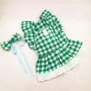 Dog Apparel Soft Comfortable Pet Dress Plaid Print Princess Set With Sleeves Skirt Headdress Sweet For Lovely