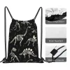 Fossiles de dinosaures dans des sacs à dos noirs sacs à cordon portable décontractés sac à crampon de poche sac de rangement sacs de livres pour homme femme p3a3 #