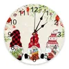 Wall Clocks Christmas Gnome Berry Pine Tree Robin Round Clock Modern Design Kitchen Hanging Watch Home Decor Silent