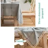 テーブルクロスグレーの大きな正方形刺繍タッセルテーブルクロスコットンリネンブレンドダストプルーフテーブルカバー
