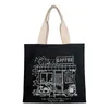 Borsa a tracolla in tela da donna Coffee House Shop Borse Borsa nera in cotone spesso Borsa per studenti Borsa in stoffa Shopper femminile r7R3 #