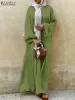 ZANZEA Elegant Puff Sleeve Muslim Kimono Women Solid Color Casual Islam Clothing Ramadan Abaya Cardigan Vintage Holiday Dress