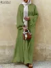 Zanzea elegant puffhylsa muslimsk kimono kvinnor fast färg casual islam kläder ramadan abaya cardigan vintage semester klänning