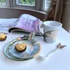 Xícaras pires escandinavo criativo conjunto de café cerâmica xícara de chá da tarde e pires com colher caneca de café da manhã presente feminino