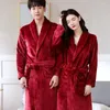 Casa roupas primavera outono inverno pijamas de flanela para mulheres homens longo robe casal bonito usar pijamas amante quente lounge roupão