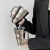 Mugs Individualized And Unique Laser Silver Band Handle Cup Irregular Ripple Mug Creative High Beauty Water