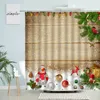 Tende da doccia Retro Anno di Natale Tenda Vecchia tavola di legno Albero di Natale Auto Fiocco di neve Ghirlanda Country Farmhouse Home Bagno Decor