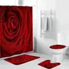 シャワーカーテンレッドローズカーテンセットラグジュアリーカップルロマンチックな花柄の生地バスルームの装飾バレンタインデー