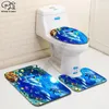 Tuvalet koltuk karikatür komik akvaryum hayvanları 3d baskılı banyo kaide halı kapak kapağı banyo mat set damla