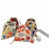 cott tecido floral pequeno cordão sacos batom organizador de maquiagem de higiene pessoal moeda bolso sacos bolsa chaves earphe saco de armazenamento w59s #