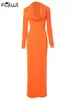 Lässige Kleider Habbris Orange mit Kapuze, figurbetontes langes Kleid, Party-Outfit für Frauen 2024 Winter, schwingender Kragen, Ärmel, Maxi-Mode