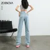 Damenhose ZOENOVA Y2K Straight Jeans Sommer 2024 Hohe Taille Baggy Wide Leg Street Ins Korea Mode Grün Blau