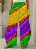 Spodnie damskie Mardi gras szeroka noga pełna długość klauna Pióro grafika drukowane cienkie modne spodnie streetwearne