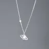 Nalan S925 Silver Sand Planet Pendant Necklace Womens Fashion Brushed Universe Neckchain Collar Chain D9274