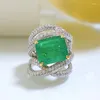 Bagues de cluster S925 Sterling Silver Emerald Green High Carbon Diamond Bague Bijoux Mariée Fine pour les femmes