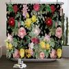 Rideaux de douche Fleurs en fleurs européennes Rideau de style rural Décoration de la maison 180x200cm Tissu imperméable Salle de bain avec crochets