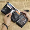 Kontaktens äkta Cowhide Leather Men Wallet Trifold Plånböcker FI Design Brand Purse ID Card Holder With Zipper Coin Pocket 113R#