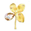 Broches Wulibaby Crystal Waterdrop Bloemen Voor Vrouwen Hoge Kwaliteit Glanzende Bladeren Planten Beauty Party Kantoor Broche Pins Geschenken