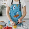 Фарфоры Blue Shark Cartoon Apron Oversleeve печи прокладки готовить кухонные фартуки для женщин для женщин y240401