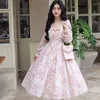 Casual Dresses Onalippa Gold Plated Long Sleeved Maxi Fairy Wind Sweet Pink Floral Dress For Women French Celebrity Style Vestidos