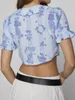 Damskie bluzki damskie Upraw podstawowe koszulki Summer Floral Print haft haft z przodu krótkie rękawy do ubrania estetyczne streetwear
