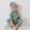 Kledingsets Toddler Boys Girls lange mouwen strip jumpsuits met hoeden gedurende 0 tot 18 maanden mouw plaid shirt