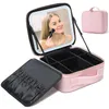 Resemakeupväska med LED -upplyst make -up med spegel 3 Färginställning Kosmetisk sminkbox Organis Vanity Fall för kvinnor 240428