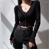 Женские трикотажные вязаные вязаные кардиган v Neck Naked Whin Crop Tops Шик