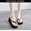 Talltor Kravoo Platform Shoes for Women Small Floral Flip Flops Wedges Sandaler Women's High Heel Beach Slides Summer 2024