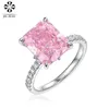 Cluster anneaux 925 réel argent 9 11 mm rose quartz topaze halte diamant en carbone