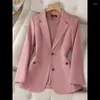 Ternos femininos feminino Moda Moda Cádico Rosa Cinza Blazer Office Senhora Mulher Manga Longa Combinete de Business Trabalho Vestir Casaco de Vestir Casaco