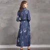 パーティードレスドレス女性2024年Yuzi.May Boho Denim Silk Sill Sillターンダウンカラー花柄の花柄AラインVestidos Femininos A82255