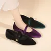 Kleiderschuhe elegante Samt Ballett Flats Frau Luxus Velor Mary Jane Damen speicherte Zehenschnalle -Gurtlaafer in lila Grün