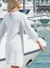 Белые шифоновые кружевные кисточки Туника пляжная одежда прикрытие пляжного мини-платья летние женщины-купальники бикини