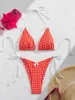 Swimwear femminile push up bikini set da donna sexy red -plaid stampe estate micro nuoto 2024 brasiliano tagliata a costume da bagno per la spiaggia perizoma