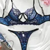 مجموعة صدرية مثيرة جوفاء خارج تطريز الدانتيل صدري الصلبة ألوان الظهر سلسلة Thong Lingerie Erotic Lingeries Pure Desire Set intlyable