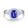 Cluster Rings LANMI Solid 18Kt White Gold Natural Tanzanite Wedding Ring Sparkly Diamond Gemstone Jewelry For Women