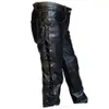 Fashion Mens Leather Pants Locomotive Punk Style For Men Winter Medieval Retro Bandage Black 240419