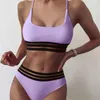 Kobiety stroje kąpielowe fioletowe bikini elastyczne stroje kąpielowe w wysokim poziomie seksowne mikro -stringi tropikalne wakacje kąpielowe kobiety brazylijskie plażę noszenie kąpiel