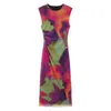 Wholesale Autumn Style Womens Round Neck Sleeveless Printed Silk Mesh Dress 1023