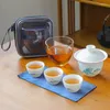 Juegos de té de tetera de cerámica gaiwán con 3 tazas de té en casa de la oficina en casa juego de viajes portátiles para beber utensilios