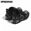 Klänningskor Metal Punk Chunky Platform Y2K Flame Buckle 44 Kvinnor stor storlek Tjock Sole Oxfords Round Toe 12 Lace Up Rock Medium Heel