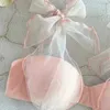 Frauen Badebekleidung Neue sexy Bikini Set Low Taille Solid Pink Badeanzug Riemchen Badebekleidung Frauen Brasilien Badeanzug Nettogarn Strandbiquini Biquini