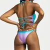 Damskie stroje kąpielowe gradient sznurka stroju kąpielowego wycięcie seksownego krzyżowego bandaża Backless Bikini Monokini Women Vacation Y2K Beach Bathing Suit