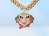 ECED Out Large Size 6ix9ine Mask Doll Anhänger Halskette Mund kann mit goldenen versilberten Mikro gepflasterten Zirkonmännchen Schmuck bewegt werden1669970