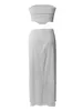 Sukienki robocze Lchiji 2 -częściowa maxi spódnica zestaw solidnych topów rurowych i długi wychodzenie z odzieży klubowej (biały duży)