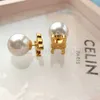 Luxury Big Pearl Celi varumärkesbokstäver Designer örhängen för kvinnor 18K Gold Studs Elegant Charm Diamond Double Side Ball Arets Earings Earring Ear Rings smyckespresent
