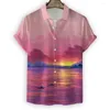 Men's Casual Shirts 2024 Beach Sunset 3D Digital Printed Button-down Shirt Hawaii Tour